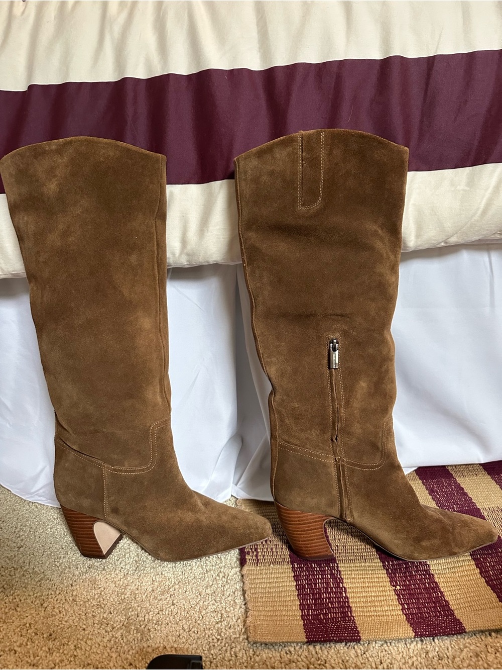 Brown Suede Knee-High Boots - wide calf sizing - Vince Camuto Cristen